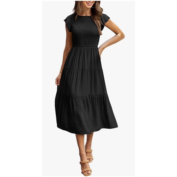 Merokeety Dresses & Skirts - NWT MEROKEETY Womens Smocked Midi Dress black Flutter Sleeve Tiered size XL
